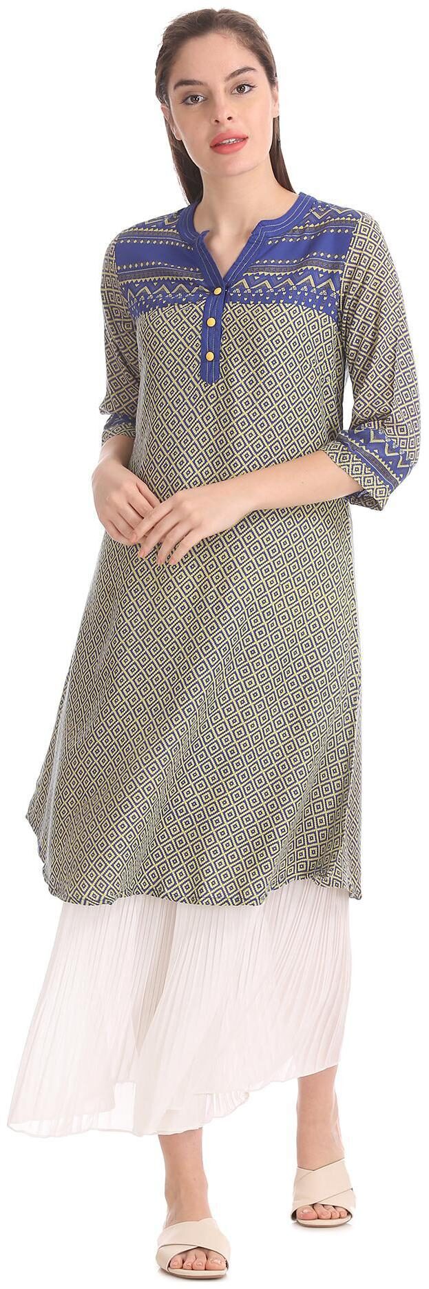 

Karigari Women Blue Printed Straight Kurta