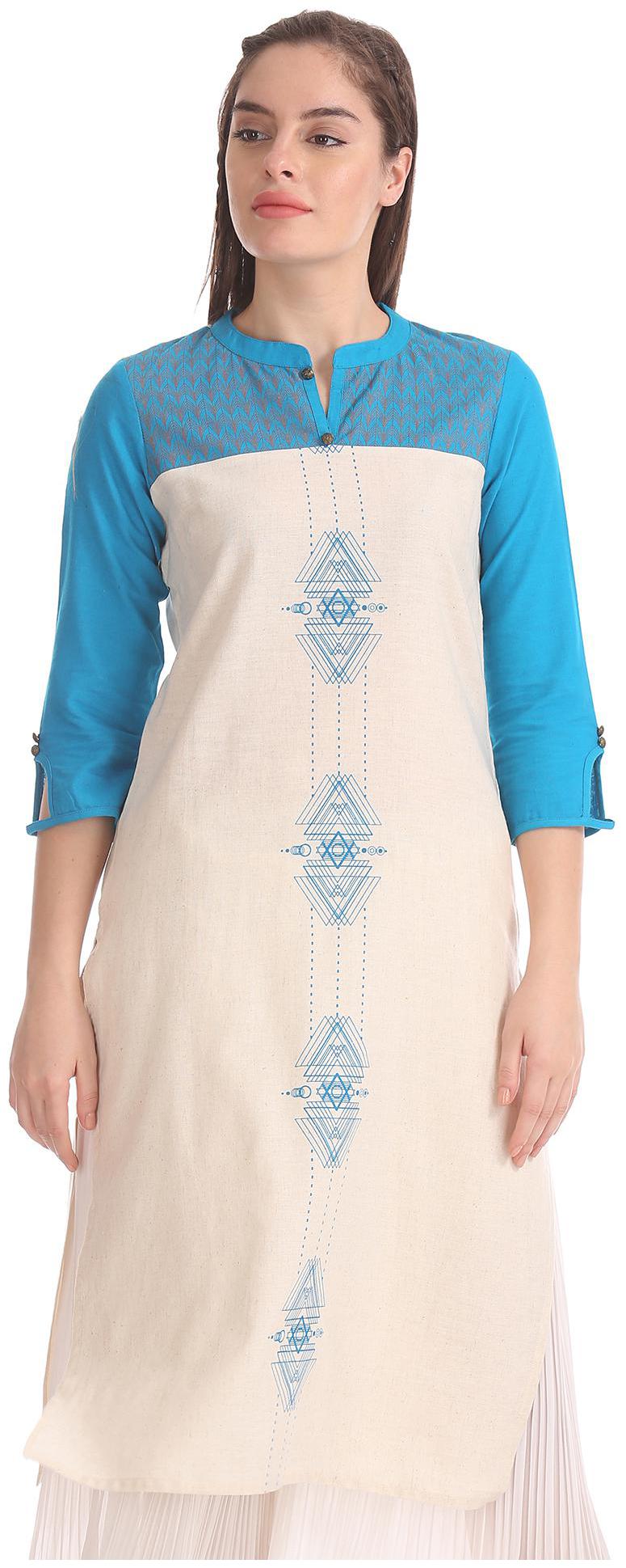 

Karigari Women White Printed Straight Kurta