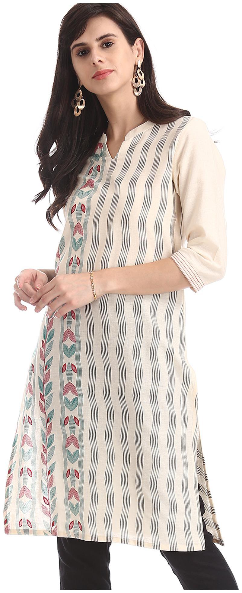 

Karigari Women White Printed Straight Kurta