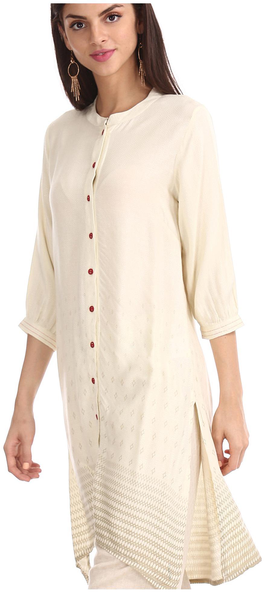 

Karigari Women White Solid Straight Kurta