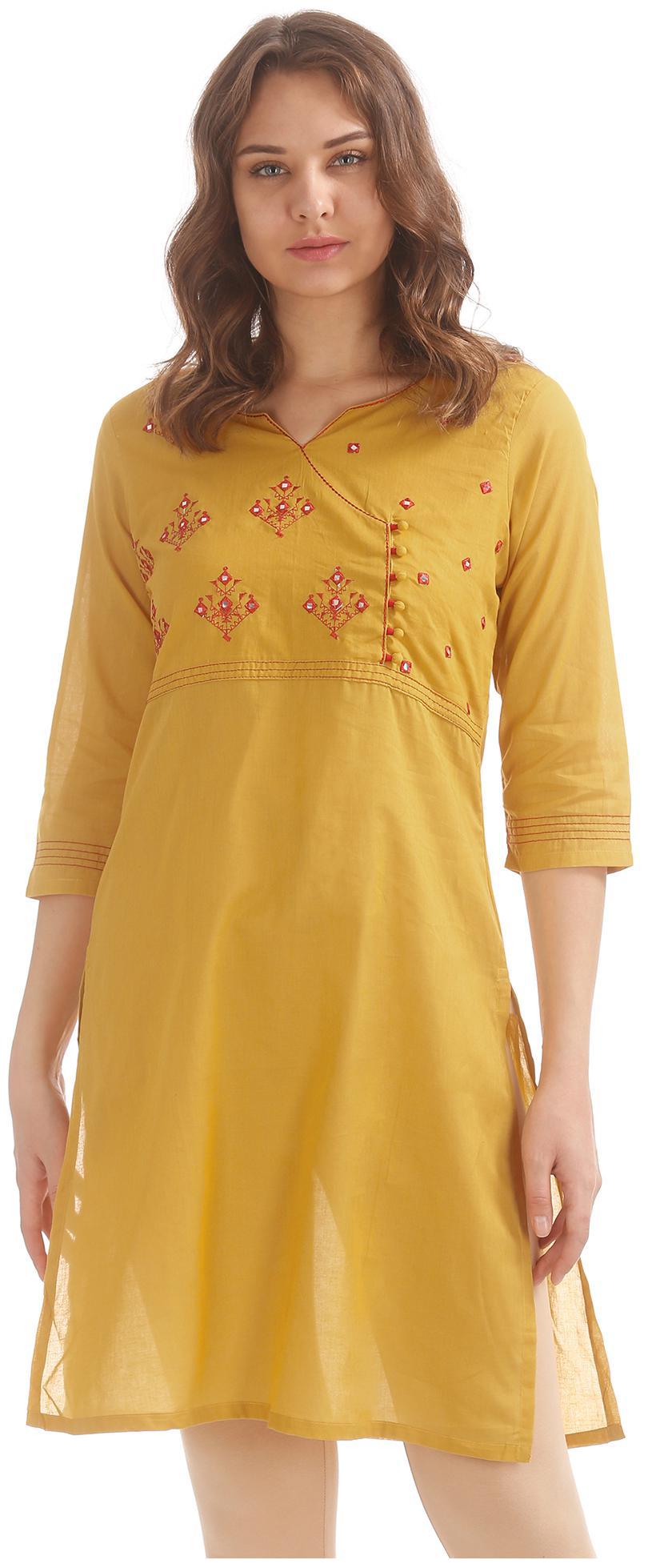 

Karigari Women Yellow Embroidered Straight Kurta