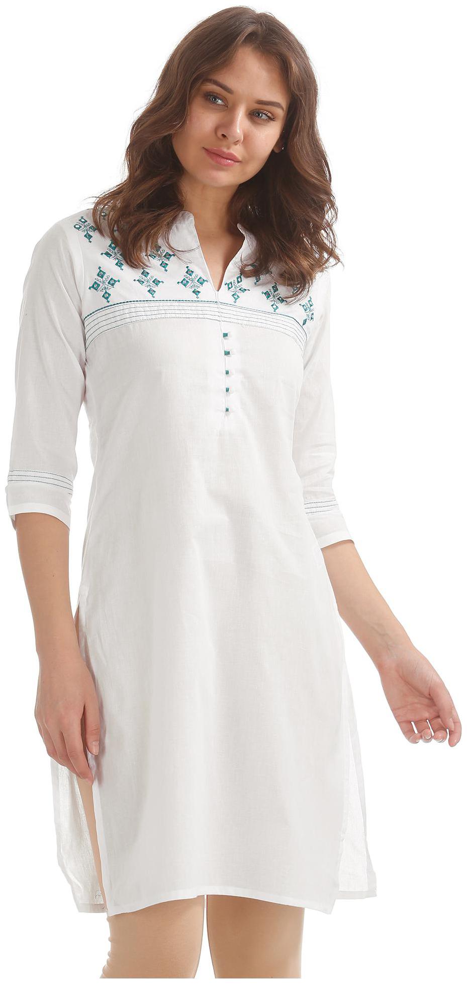 

Karigari Women White Embroidered Straight Kurta