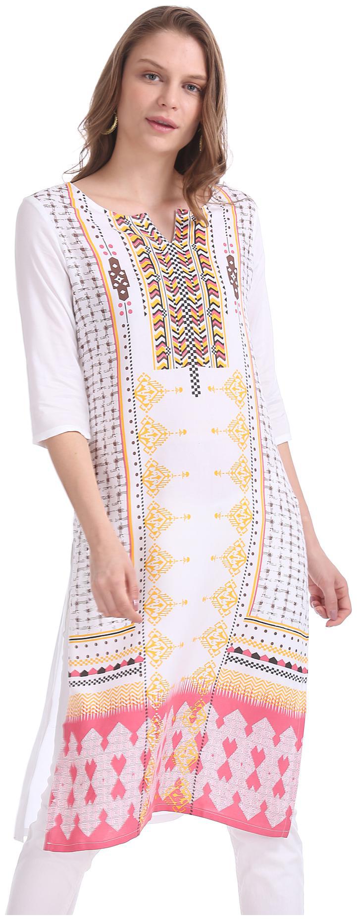 

Karigari Women White Printed Straight Kurta