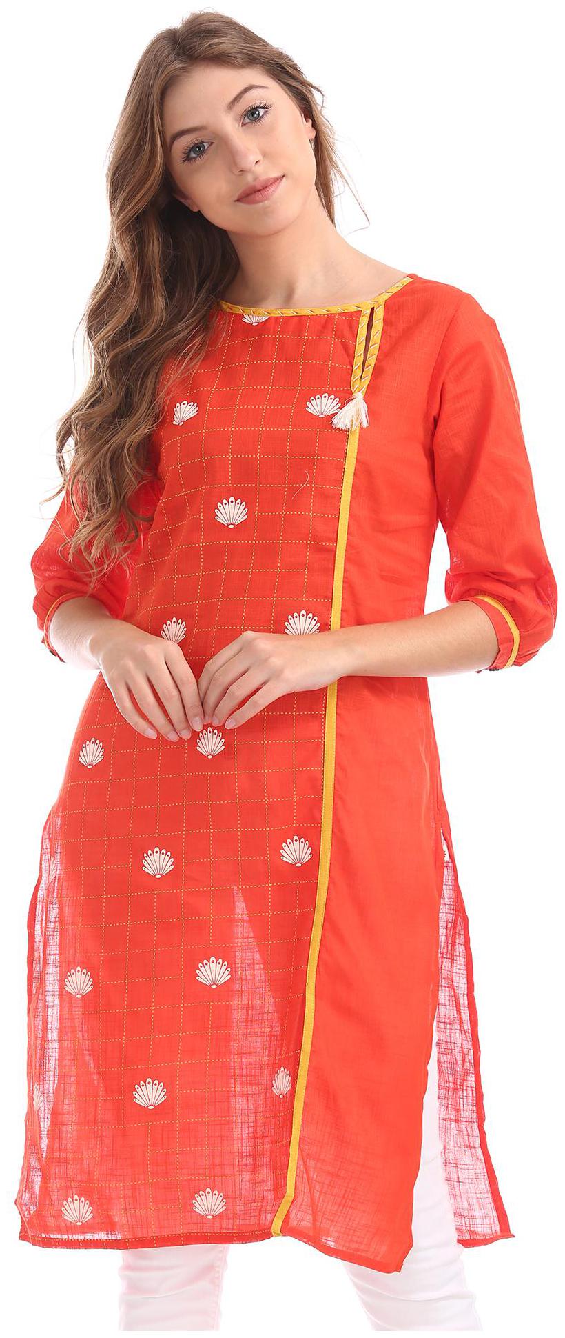 

Karigari Women Orange Printed Straight Kurta