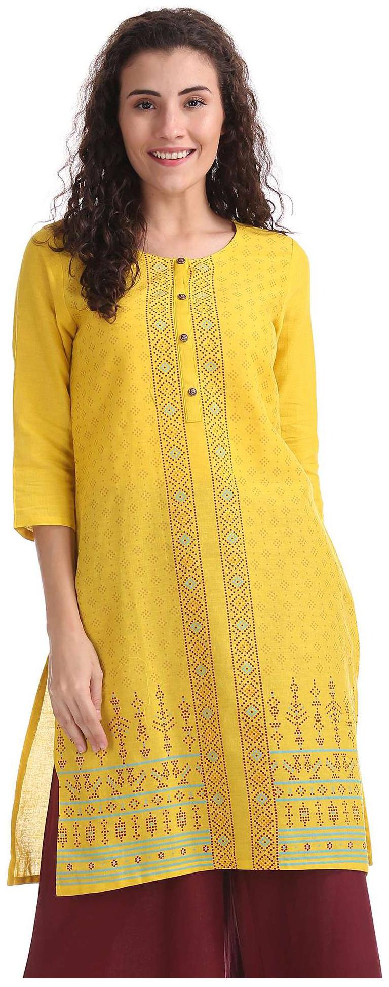 

Karigari Women Yellow Printed Straight Kurta