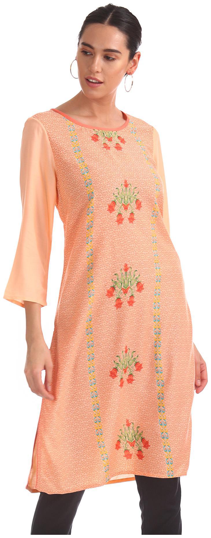 

Karigari Women Orange Printed Straight Kurta