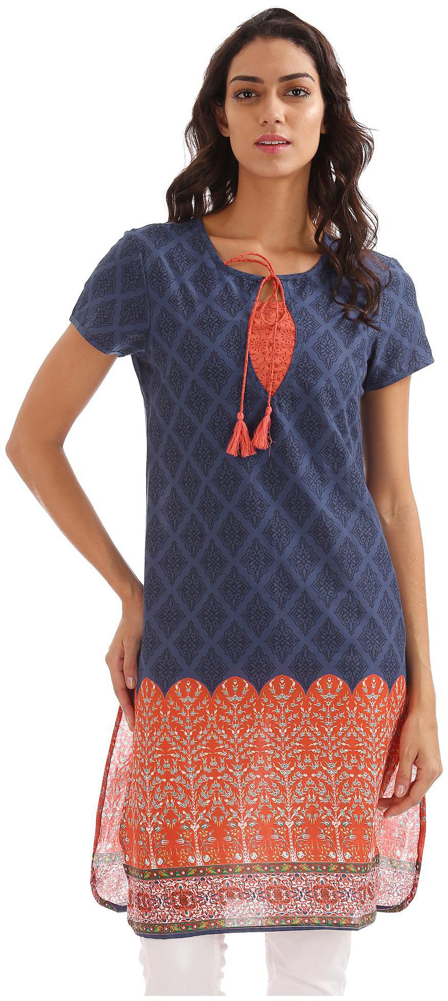 

Karigari Women Blue Printed Straight Kurta