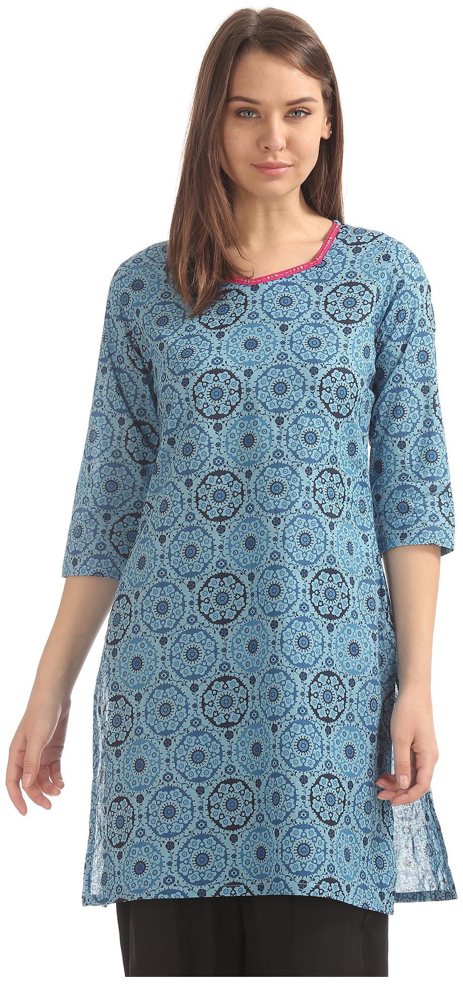 

Karigari Women Blue Printed Straight Kurta