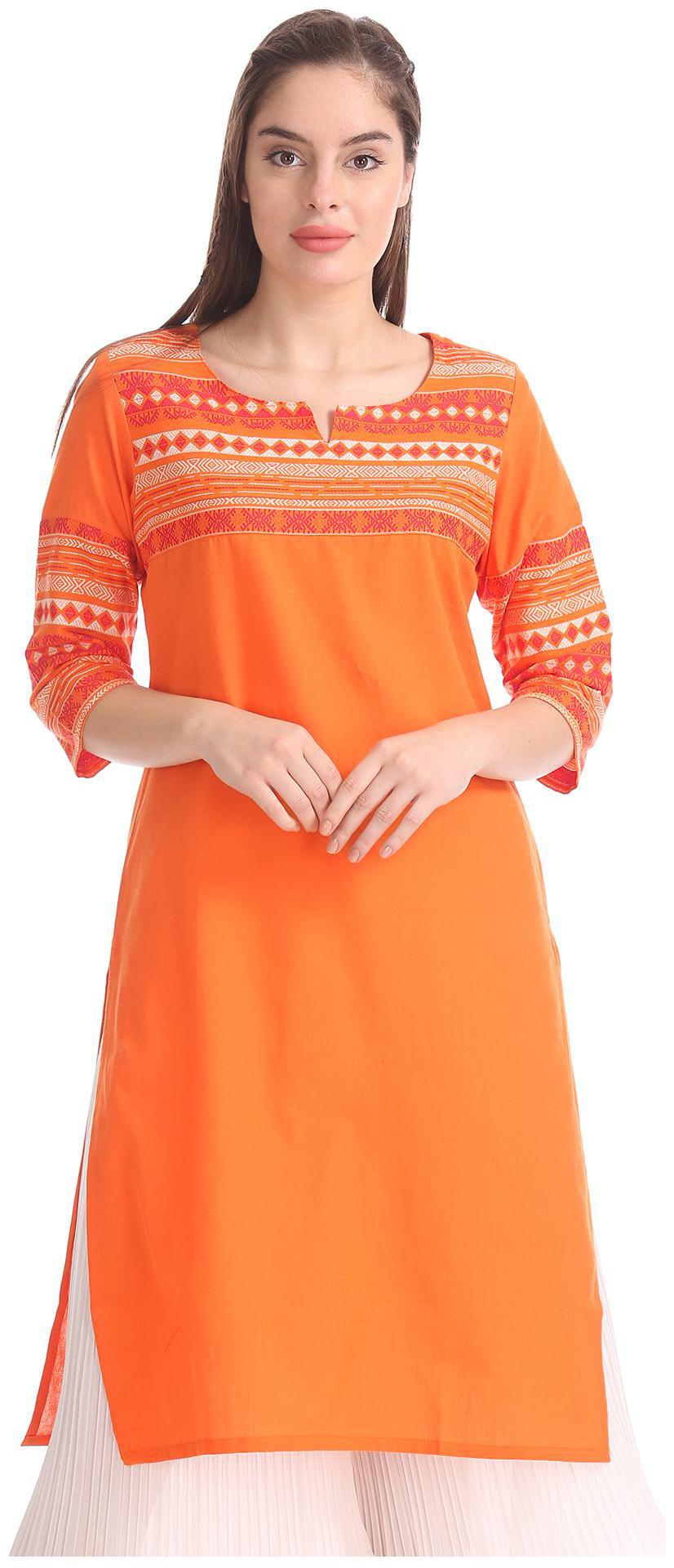 

Karigari Women Orange Embroidered Straight Kurta