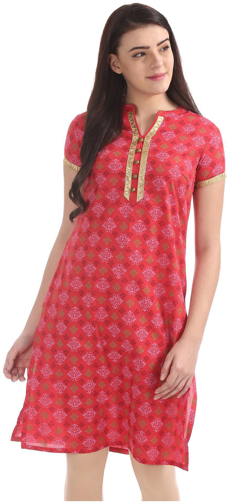 

Karigari Women Pink Printed Straight Kurta