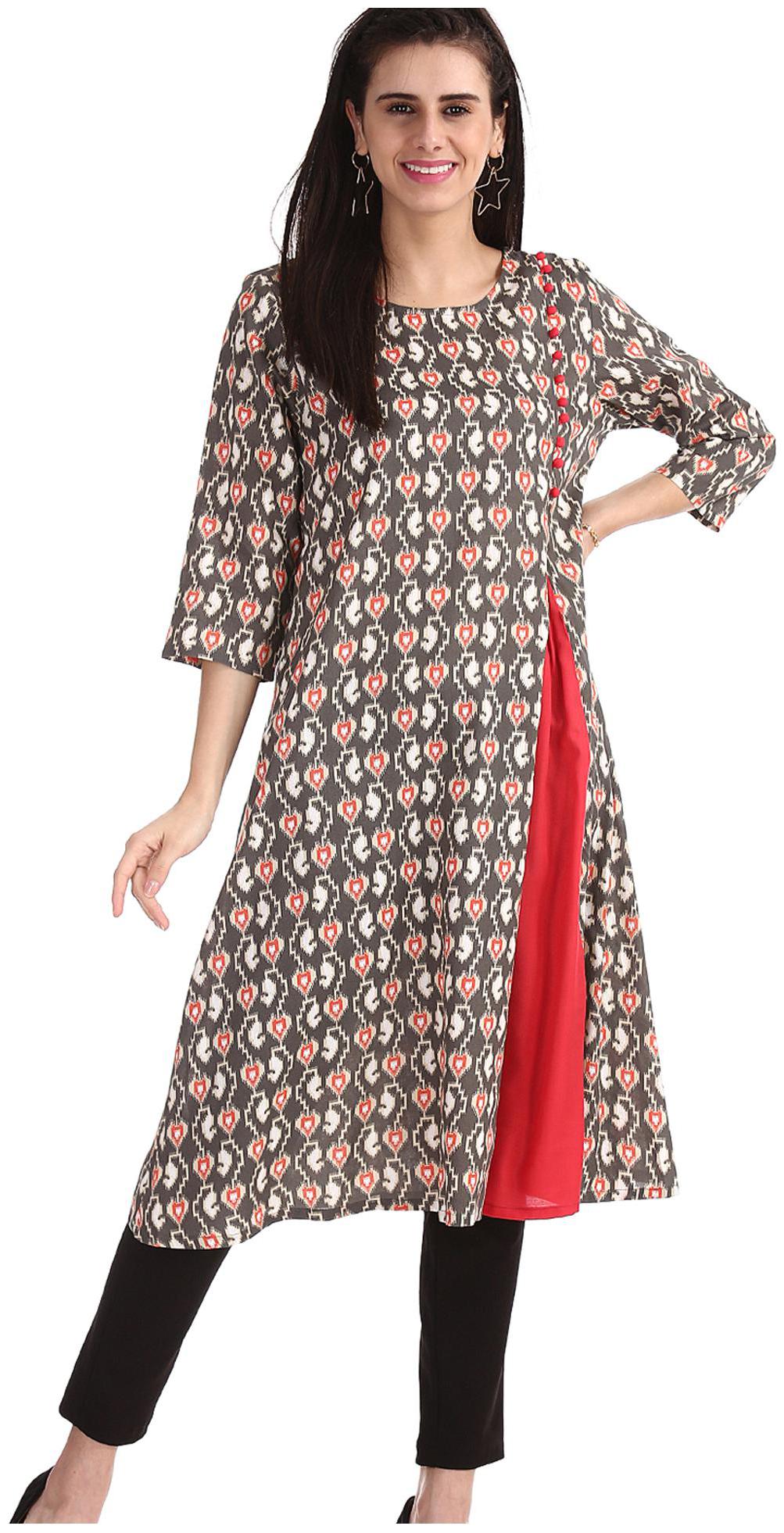 

Karigari Women Grey Printed Assymetrical Kurta