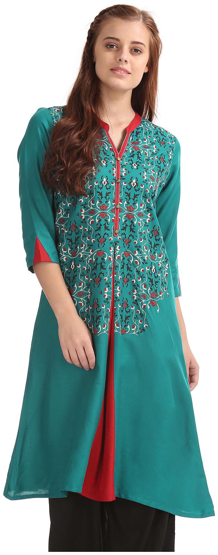 

Karigari Women Blue Printed Straight Kurta