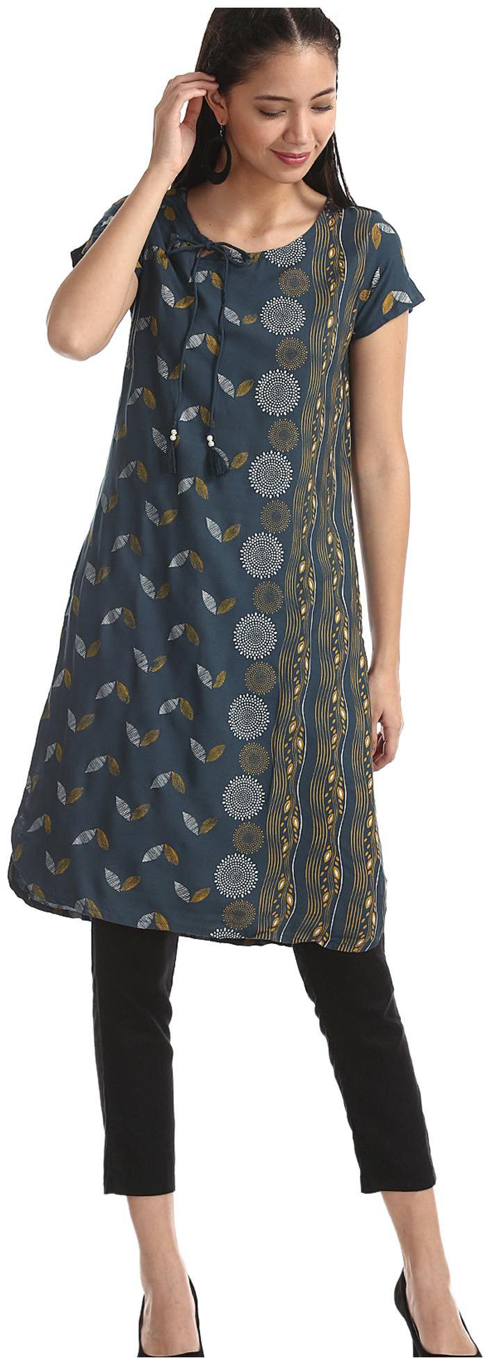 

Karigari Women Blue Printed Straight Kurta