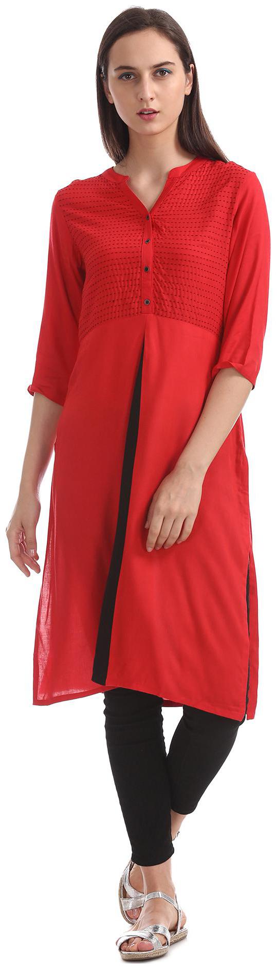 

Karigari Women Red Embroidered Straight Kurta