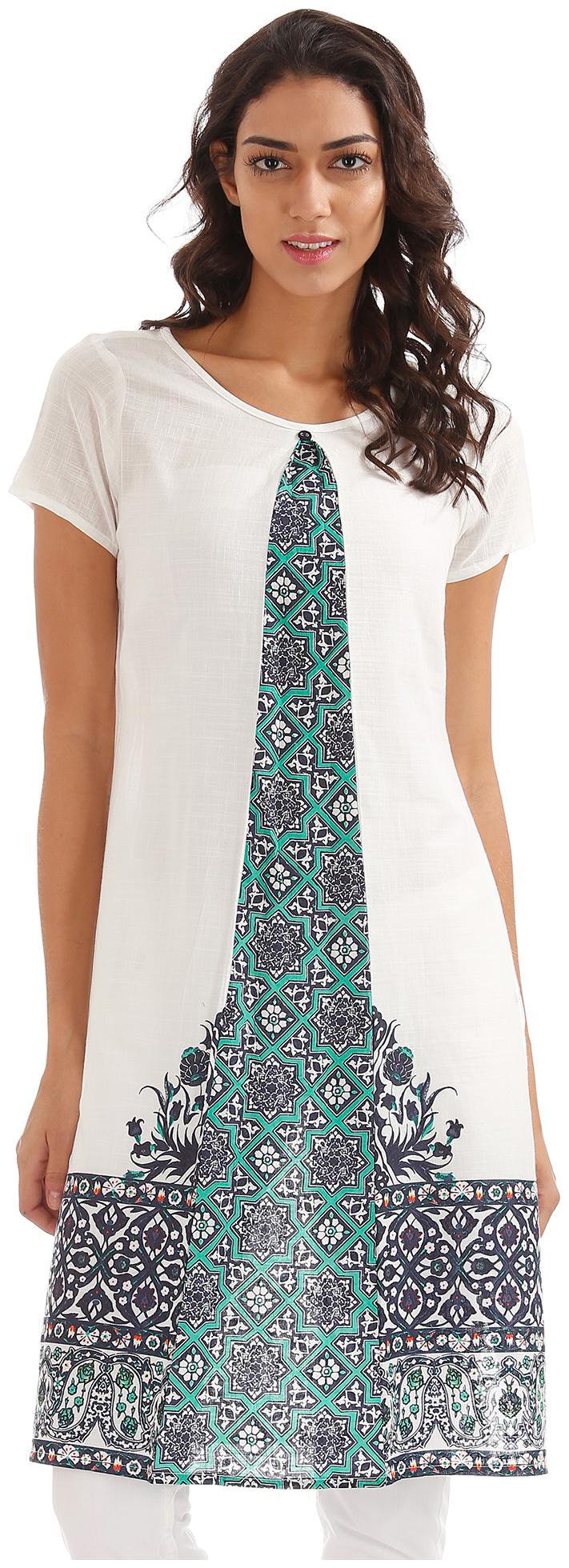 

Karigari Women White Printed Straight Kurta