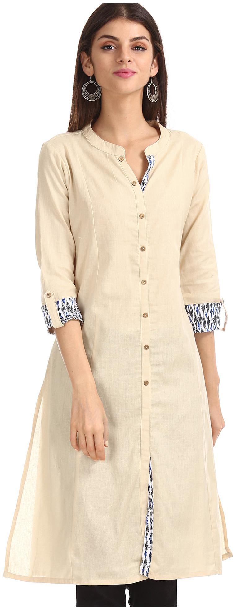 

Karigari Women Beige Solid Straight Kurta
