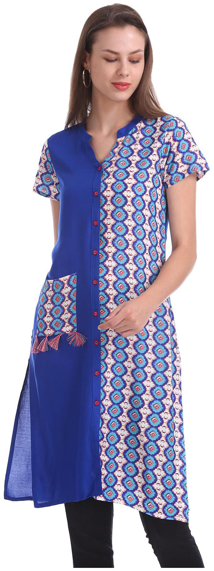 

Karigari Women Blue Printed Straight Kurta