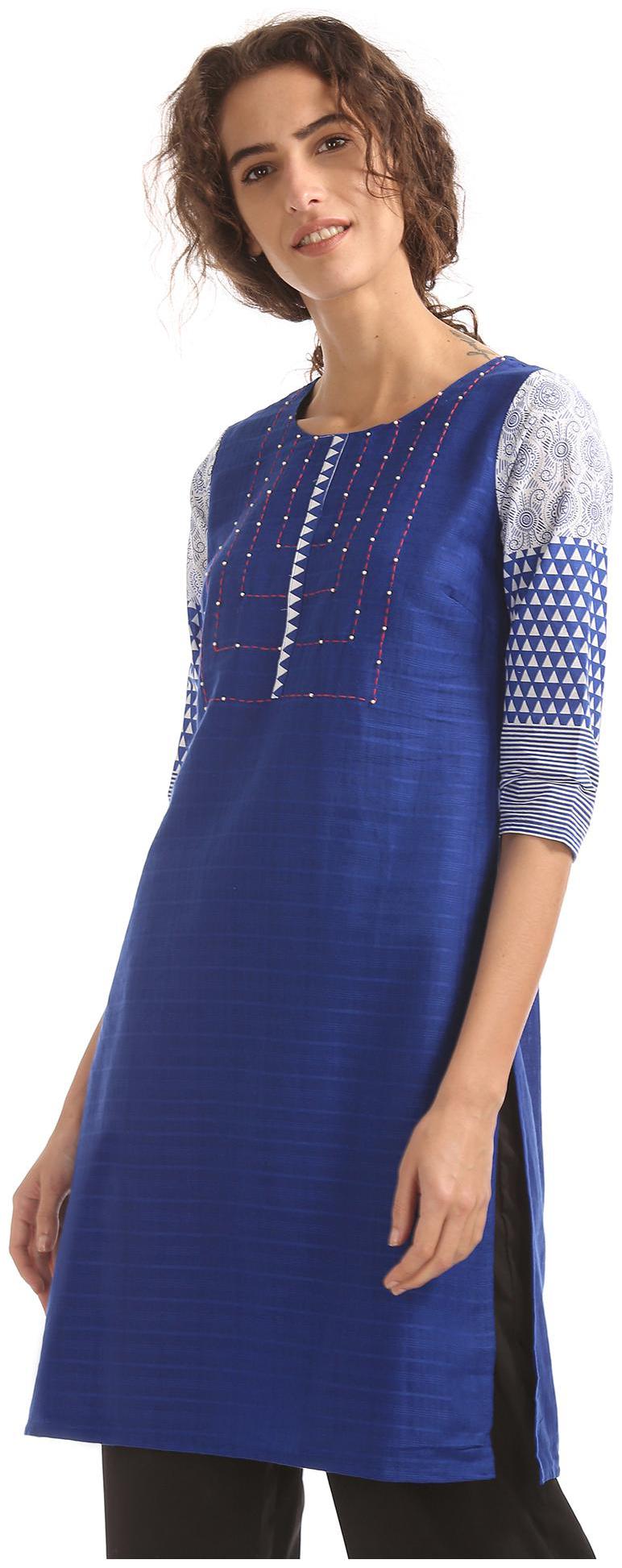 

Karigari Women Blue Printed Straight Kurta
