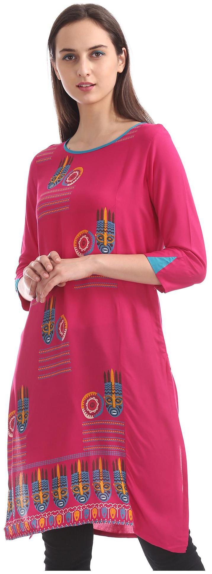 

Karigari Women Pink Printed Straight Kurta