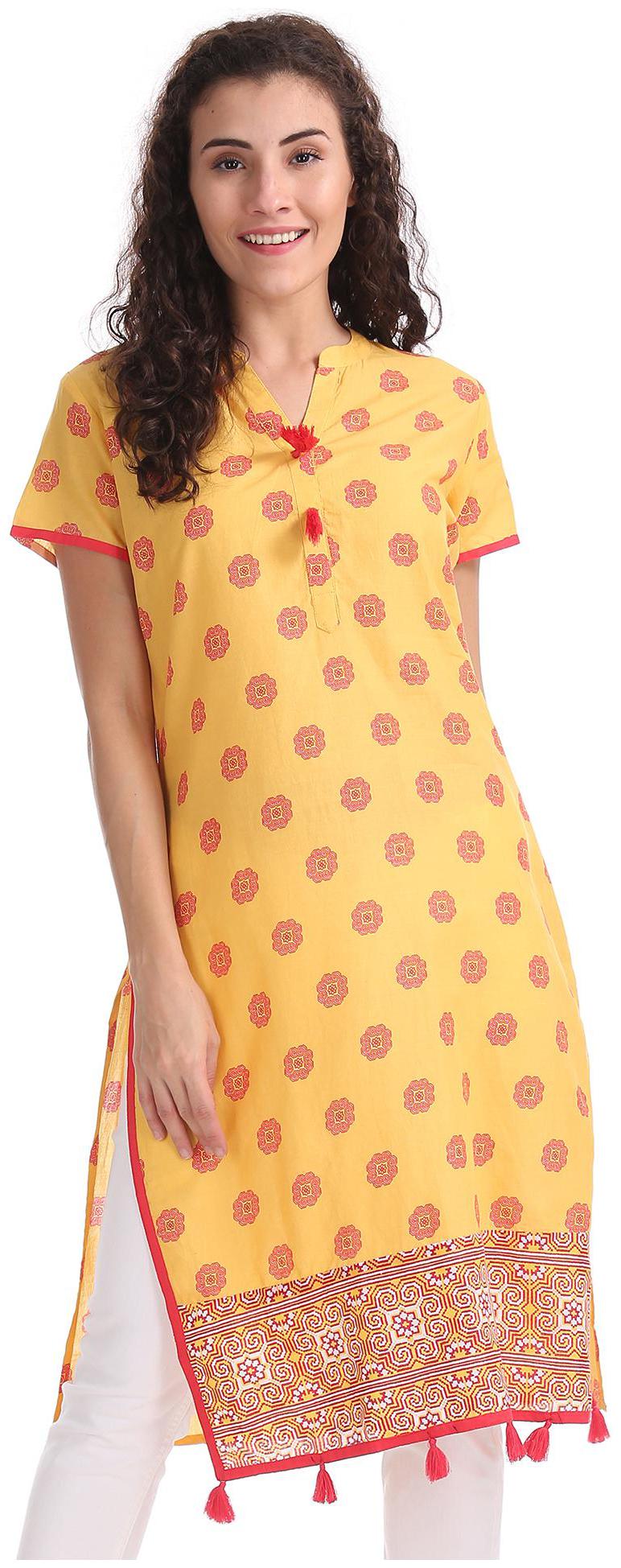 

Karigari Women Yellow Printed Straight Kurta