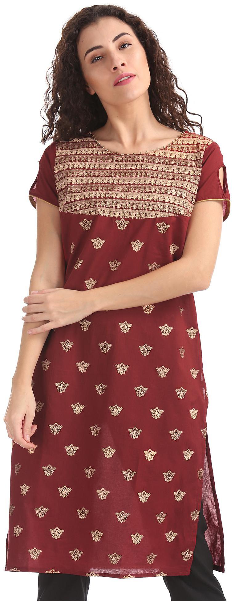 

Karigari Women Red Printed Straight Kurta