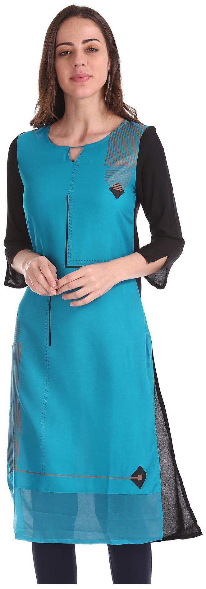 

Karigari Women Blue Printed Straight Kurta