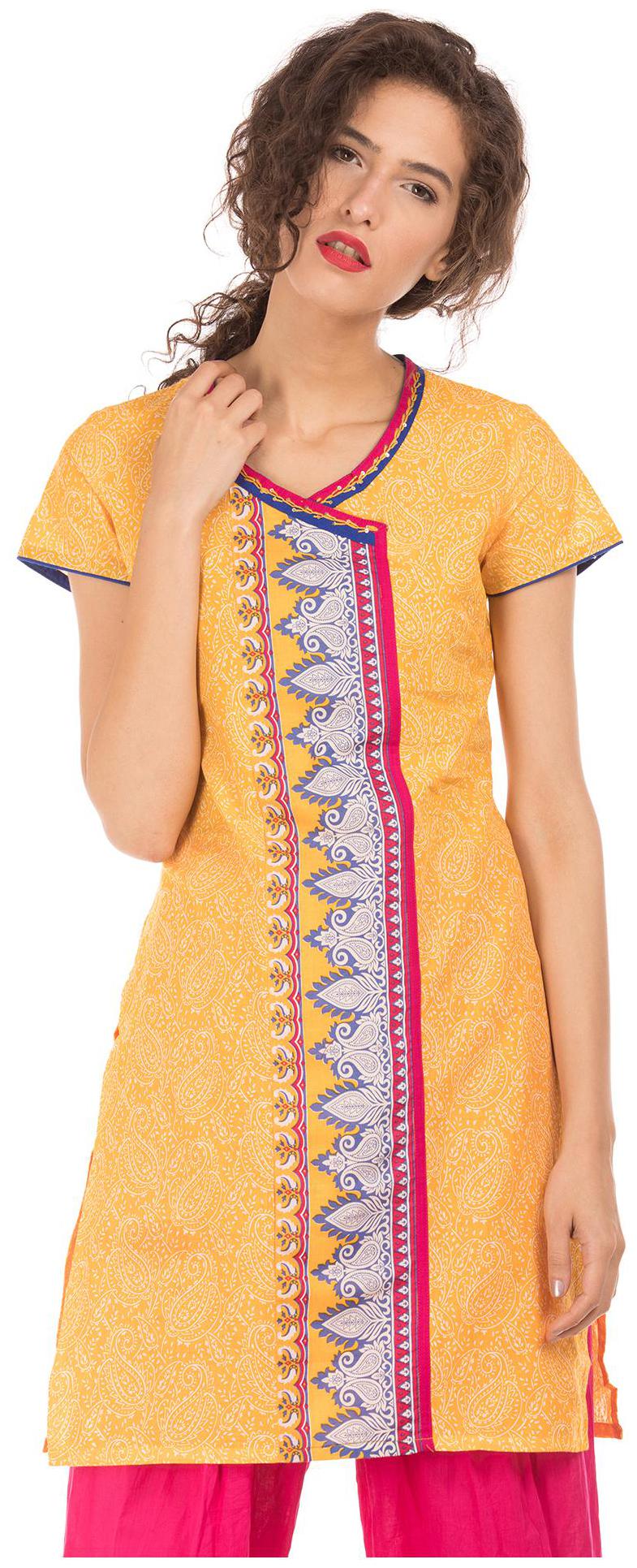 

Karigari Women Yellow Printed Assymetrical Kurta