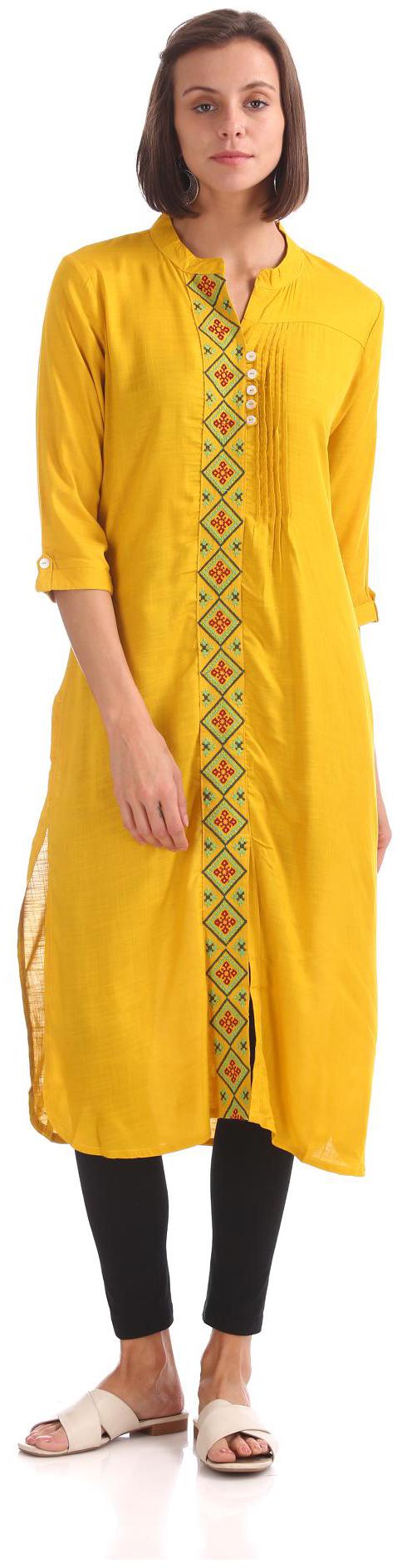 

Karigari Women Yellow Embroidered Straight Kurta