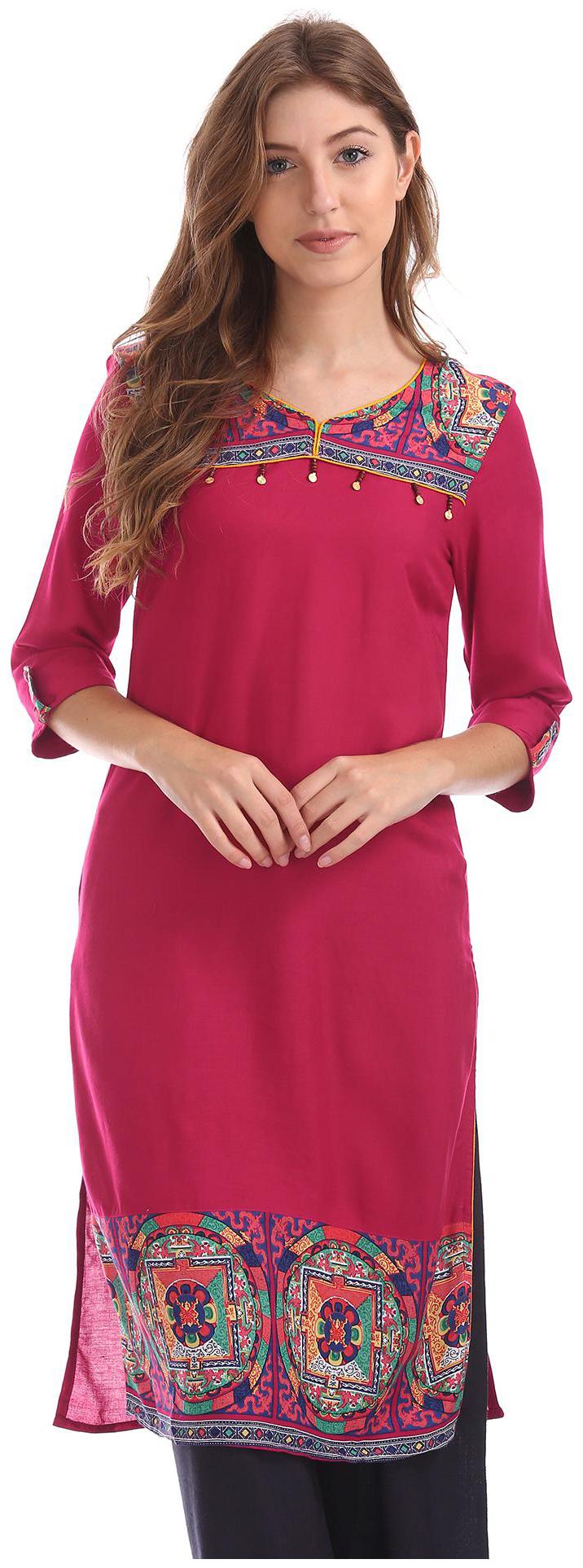 

Karigari Women Pink Printed Straight Kurta