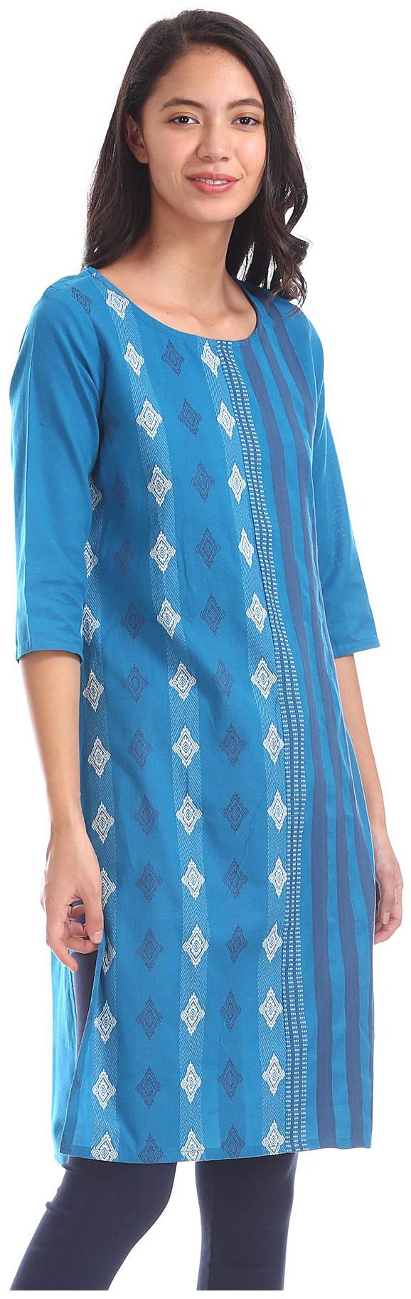 

Karigari Women Blue Solid Straight Kurta