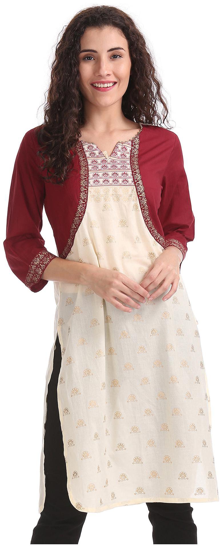 

Karigari Women White Printed Straight Kurta