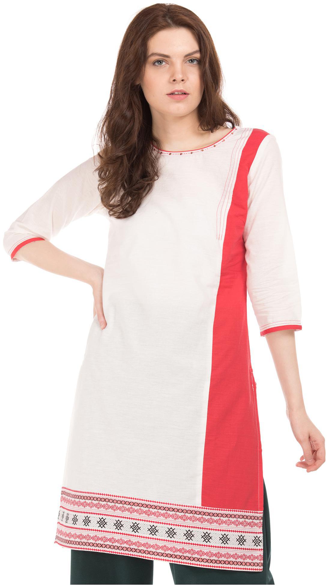 

Karigari Women White Colorblocked Straight Kurta