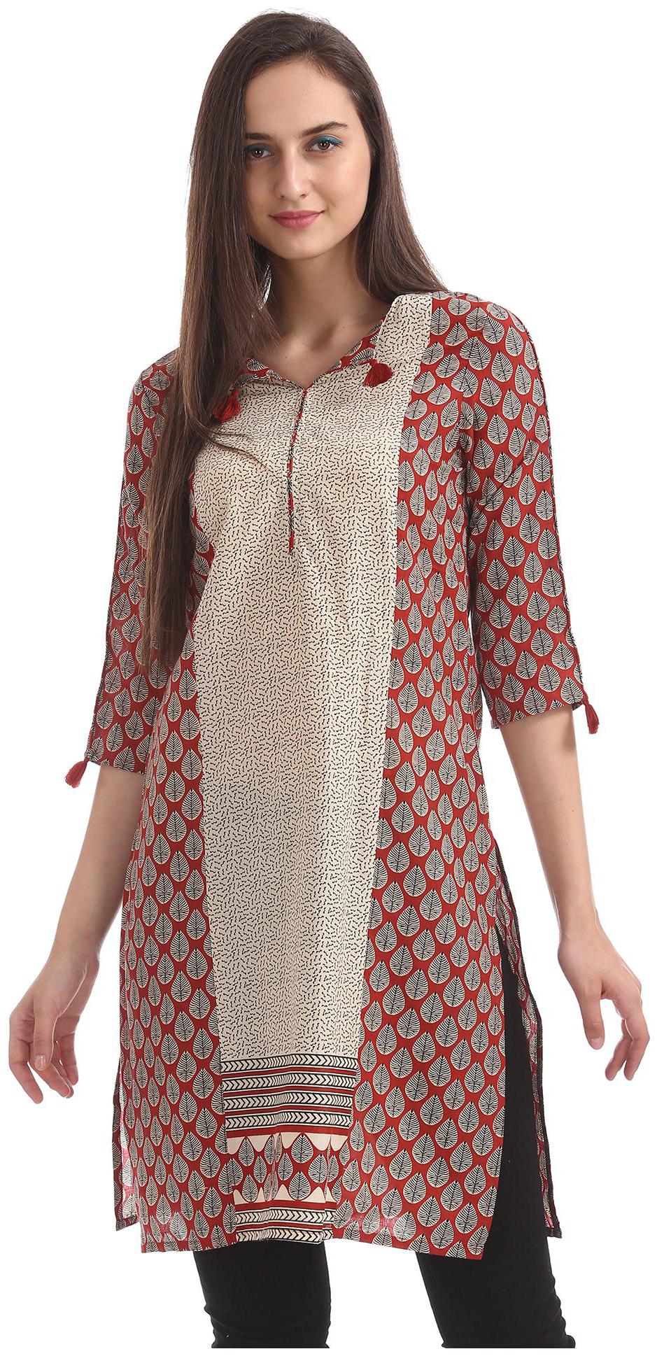

Karigari Women Red Printed Straight Kurta