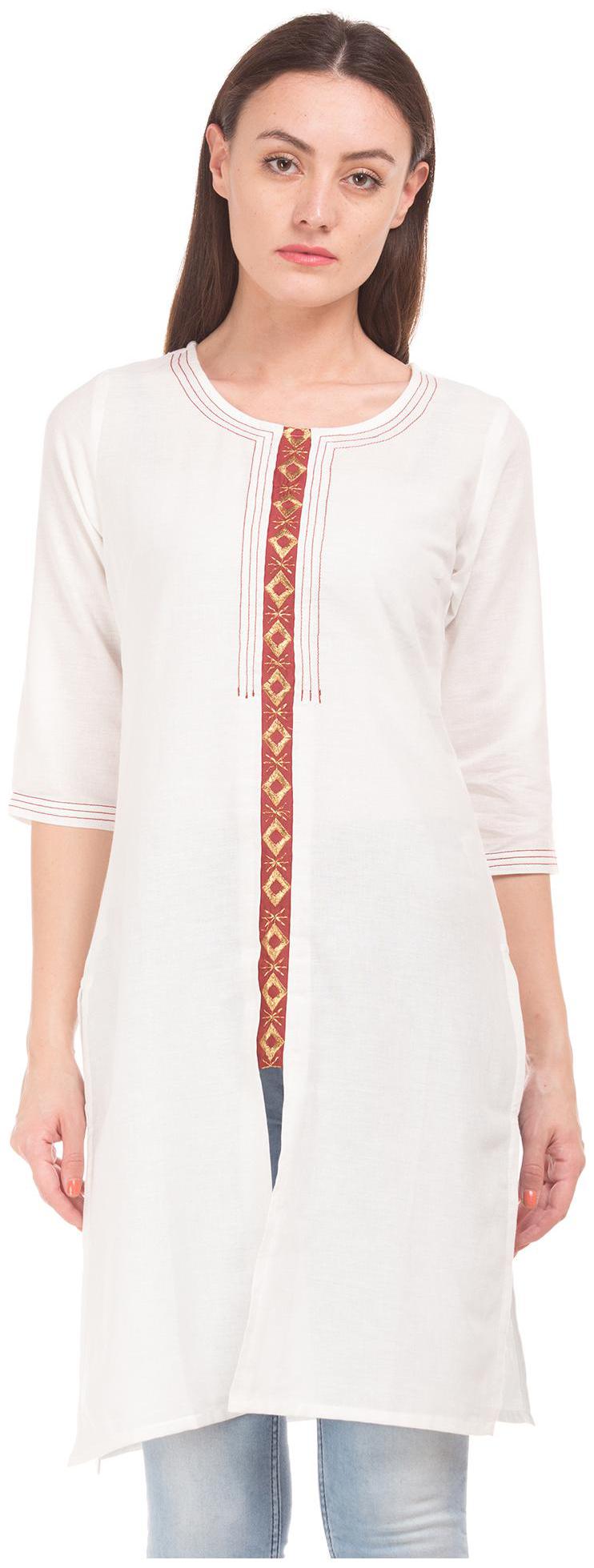 

Karigari Women White Embroidered Straight Kurta