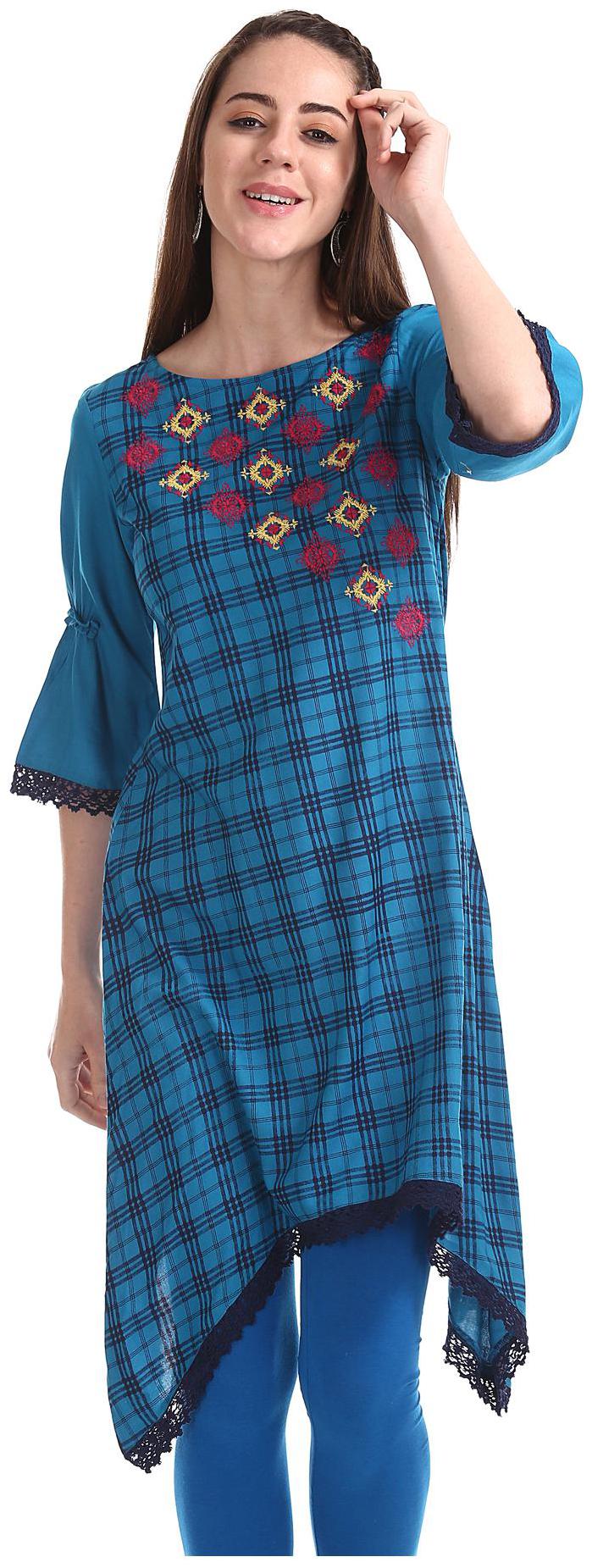 

Karigari Women Blue Embroidered Straight Kurta