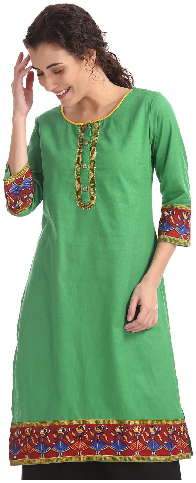 

Karigari Women Green Solid Straight Kurta