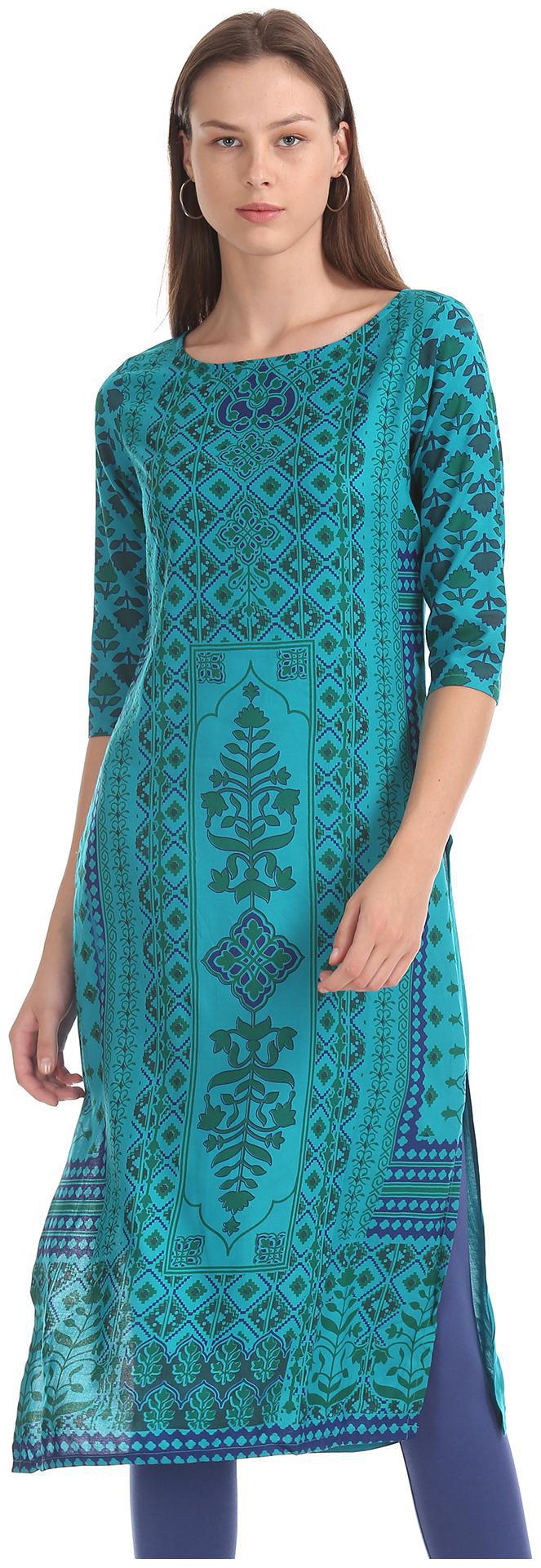 

Karigari Women Green Printed Straight Kurta