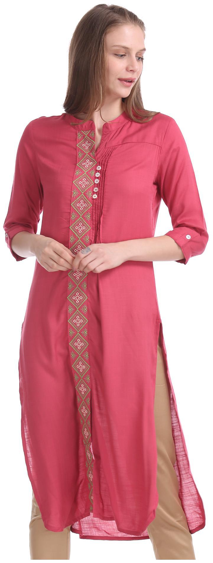 

Karigari Women Pink Embroidered Straight Kurta