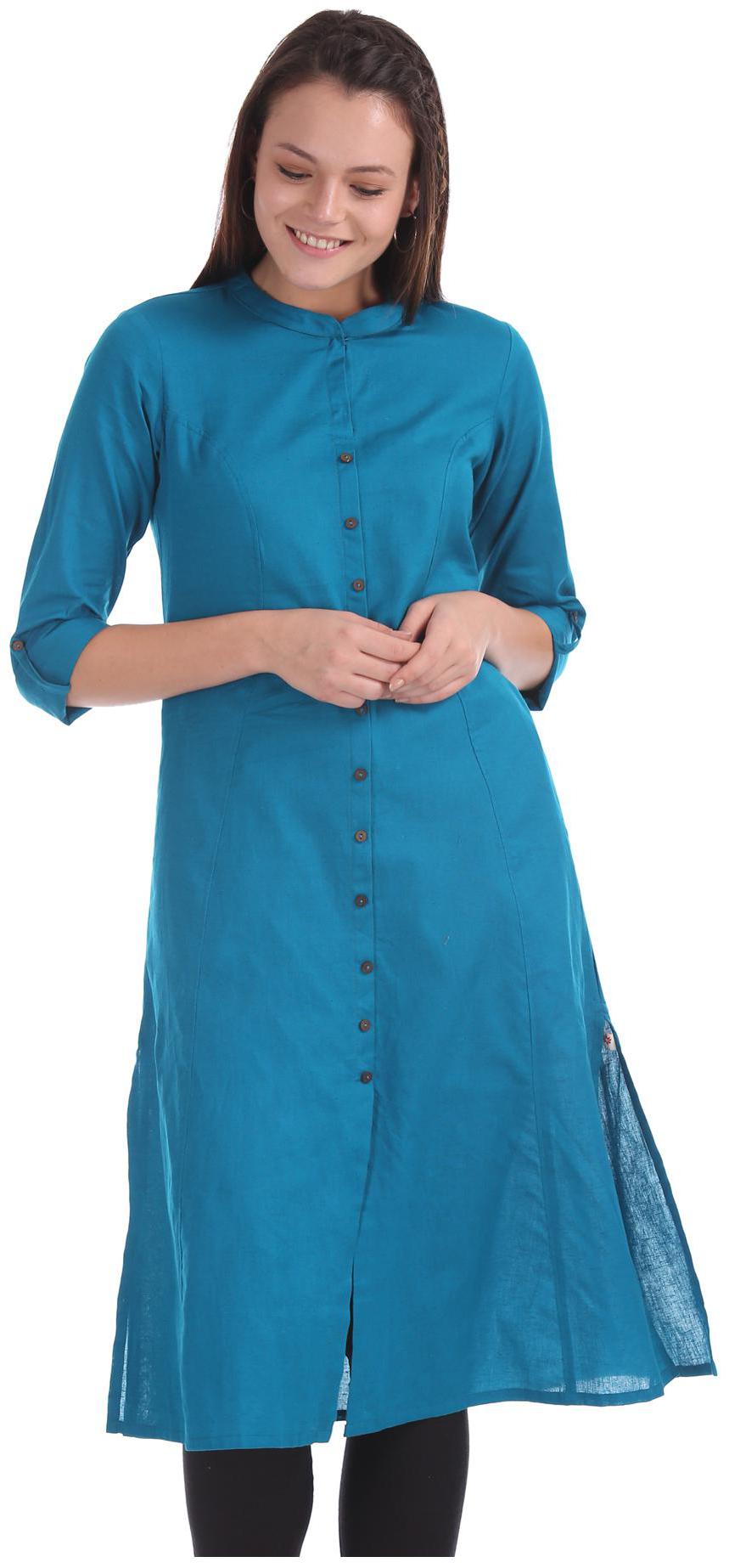 

Karigari Women Blue Solid Straight Kurta