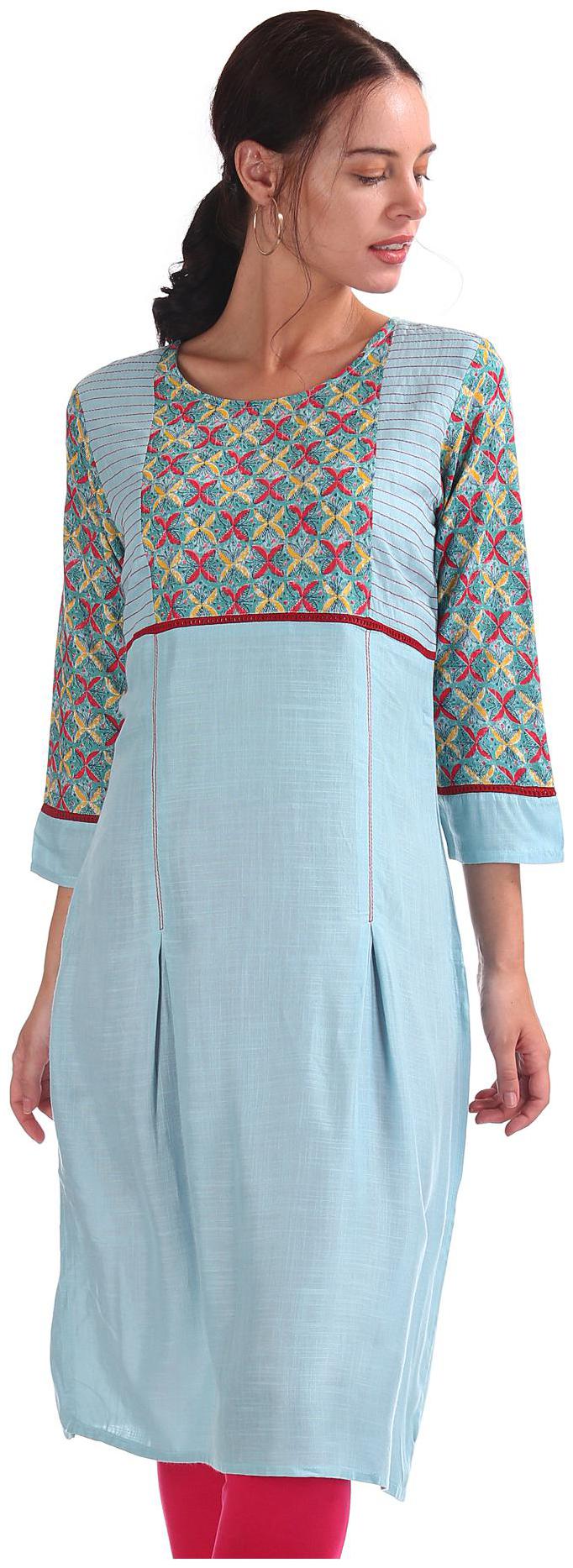 

Karigari Women Blue Printed Straight Kurta