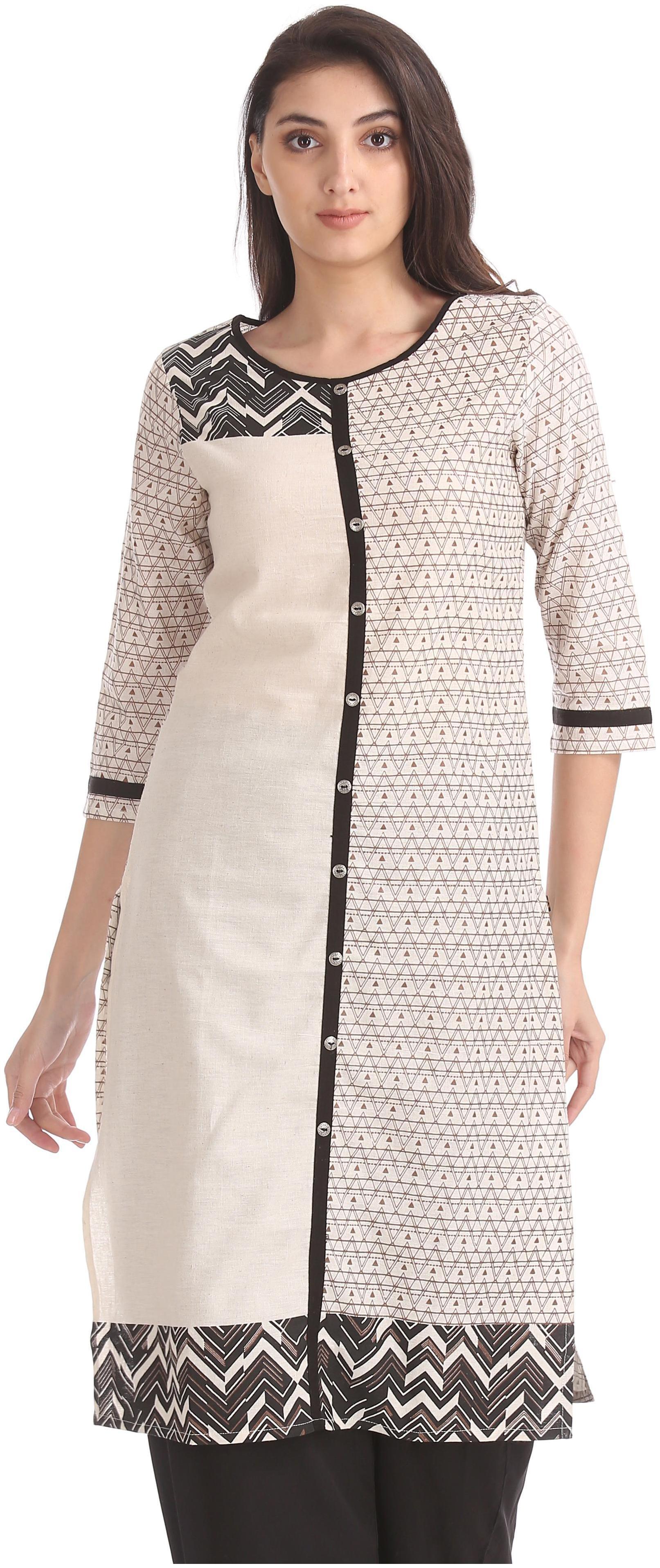 

Karigari Women White Printed Straight Kurta