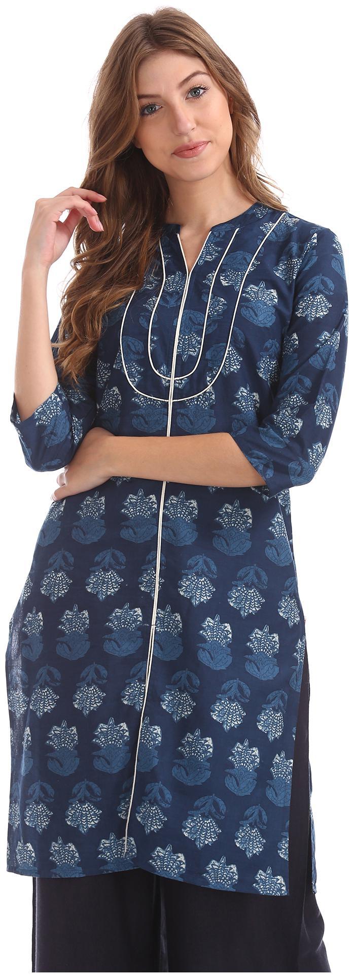 

Karigari Women Blue Printed Straight Kurta