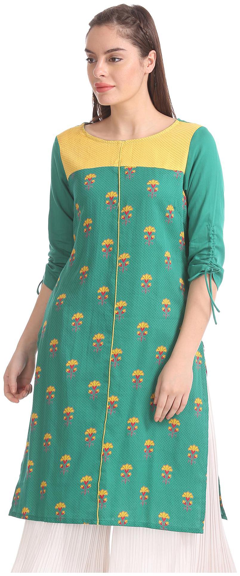 

Karigari Women Green Printed Straight Kurta
