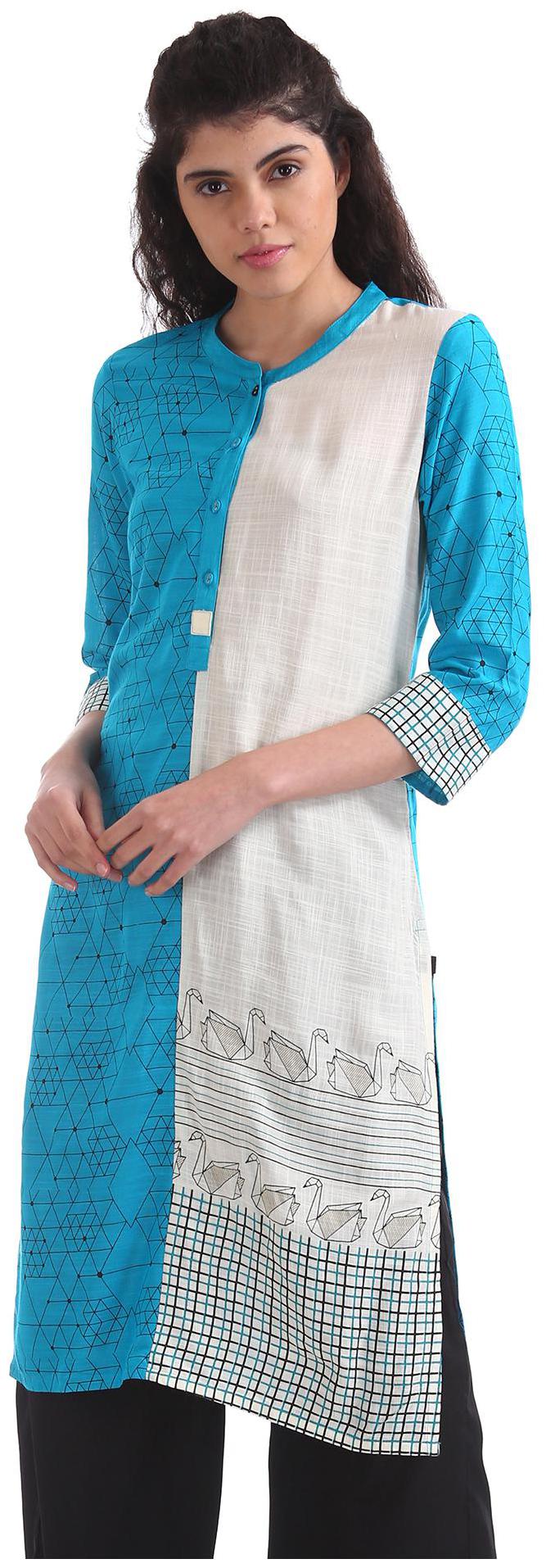 

Karigari Women Blue Colorblocked Straight Kurta