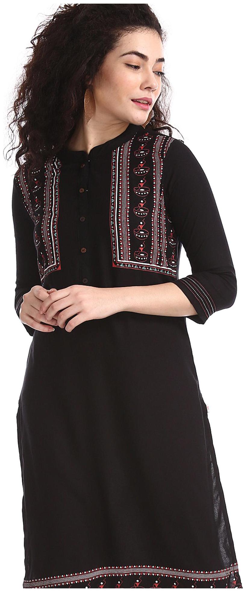 

Karigari Women Black Printed Straight Kurta