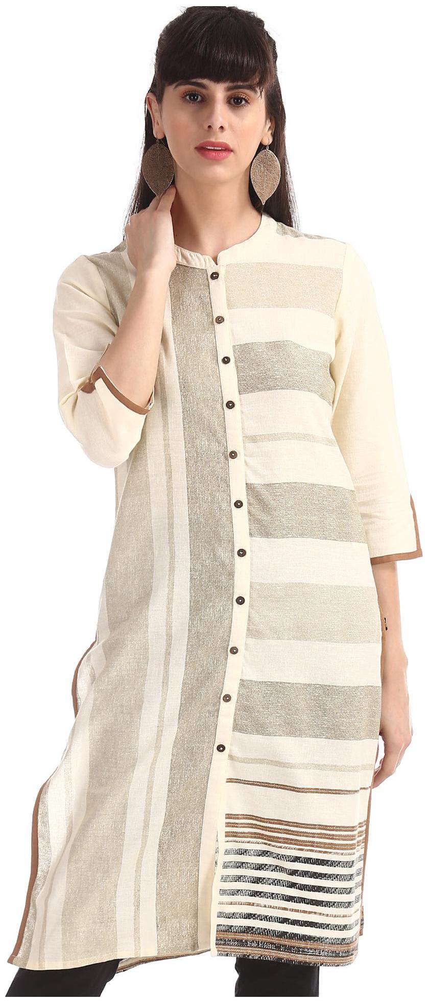 

Karigari Women White Striped Straight Kurta