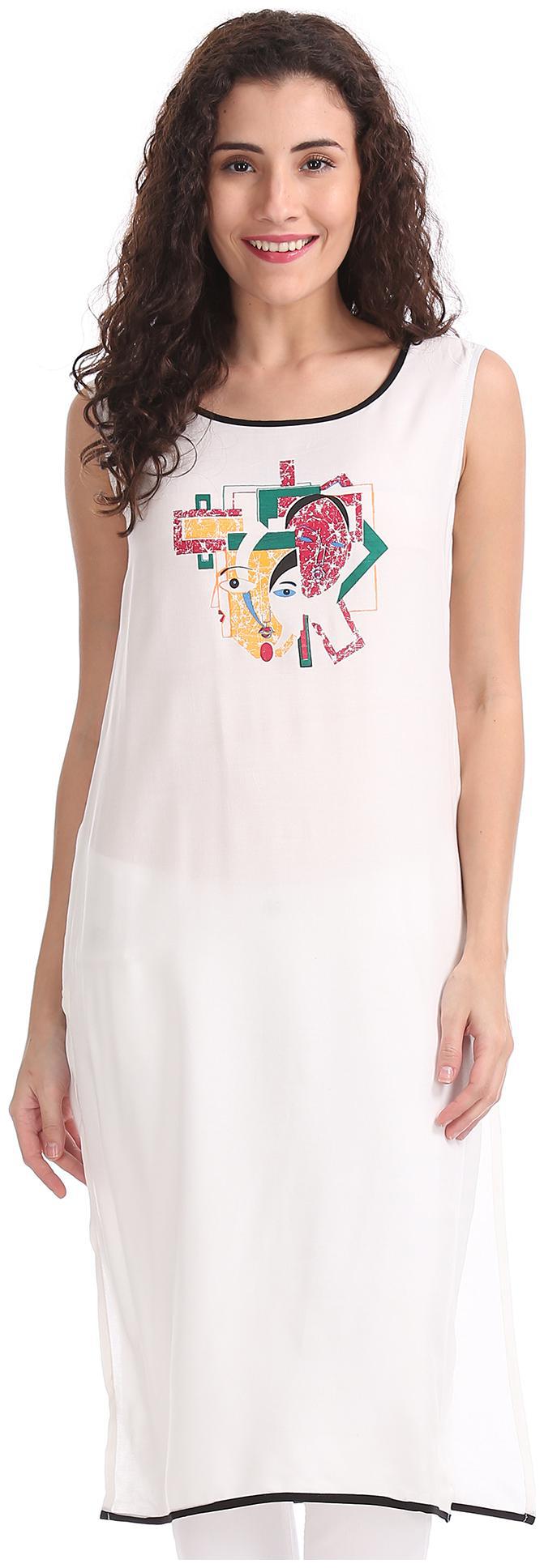 

Karigari Women White Printed Straight Kurta