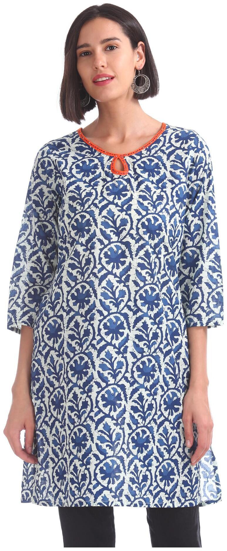 

Karigari Women Blue Printed Straight Kurta