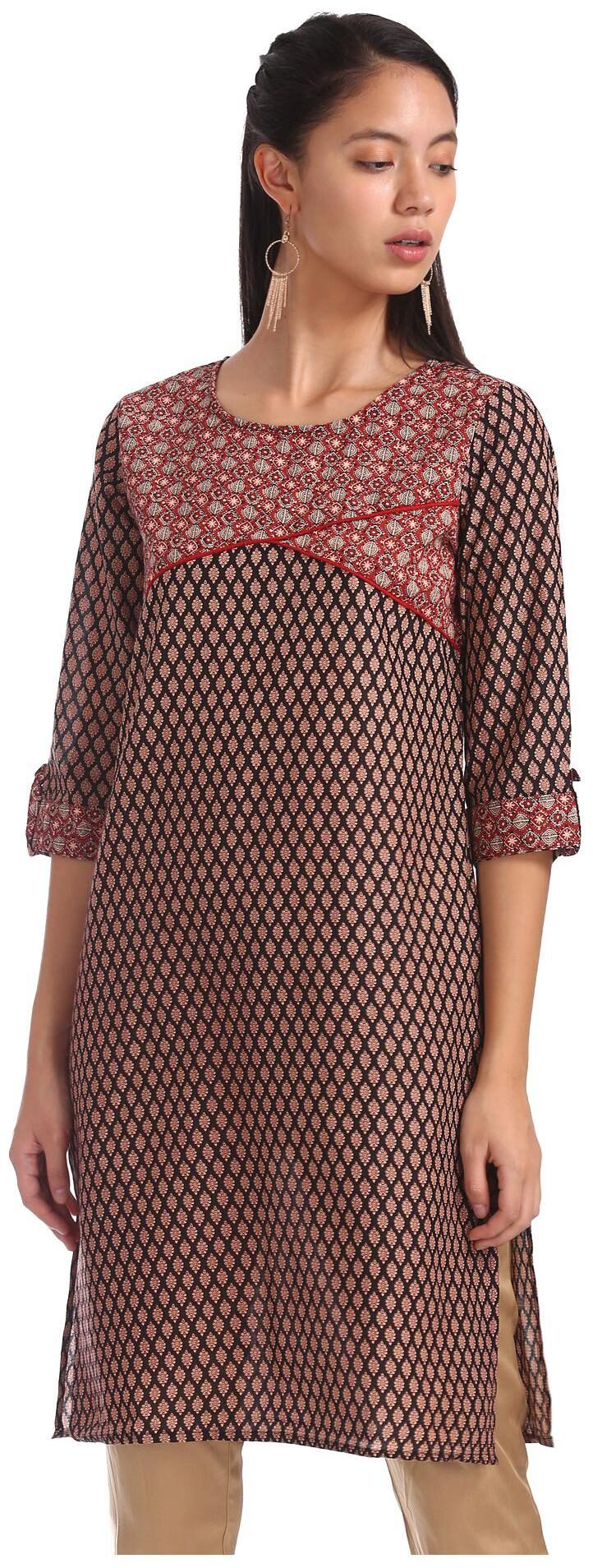 

Karigari Women Black Printed Straight Kurta