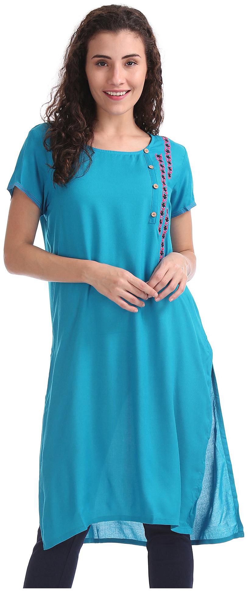 

Karigari Women Blue Solid Straight Kurta